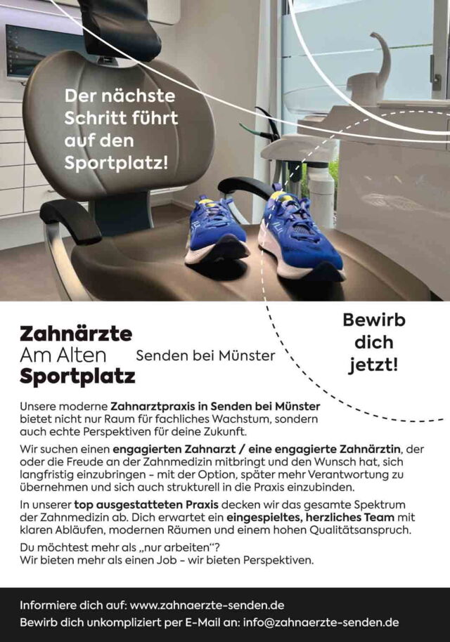 Zahnarzt/ärztin in Senden bei Münster gesucht! Stellenanzeige Dr. Rösicke - Zahnärzte Am Alten Sportplatz